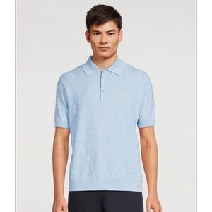 NWT $1275 Versace Pale Blue Silk Cotton Barocco‎ Textured Polo Shirt - Authentic